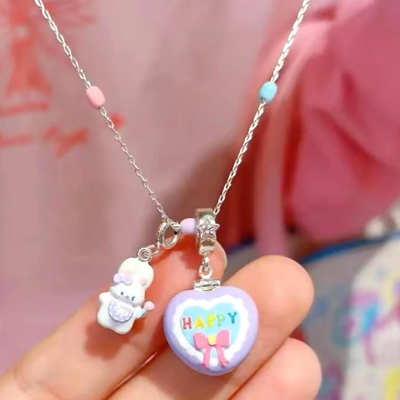 NEW 925 Sterling Silver Enamel Polly Pocket Locket Happy Pendant Charm Necklace - Picture 2 of 5
